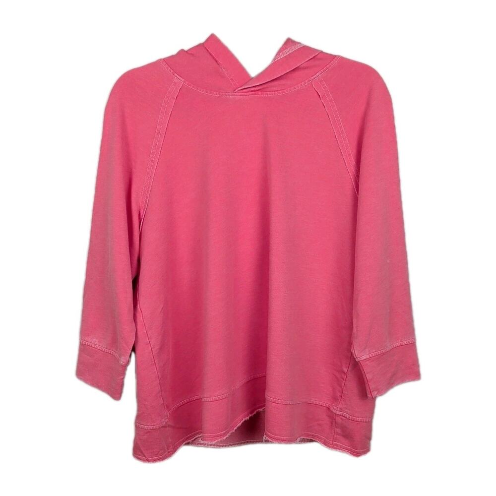 XCVI Wearables Coral Pink Shula Hooded Terry Sweatshirt 3/4 Sleeve Women's Small